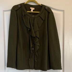 Chico's Olive Green Ruffle Jacket